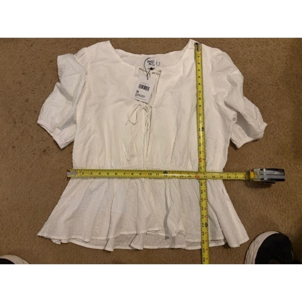 Princess Polly Puff Puff Peplum Top White Curve Swiss Dot Tie Front US 14 T22-25